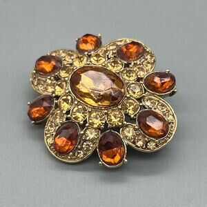 Vintage Classic LC Liz Claiborne Sparkling Amber Pearl Yellow Rhinestone Brooch